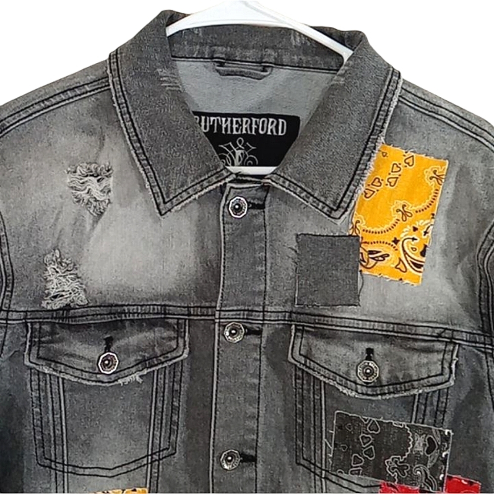 Rutherford Vintage Patchwork Jean Jacket Gray Den… - image 3